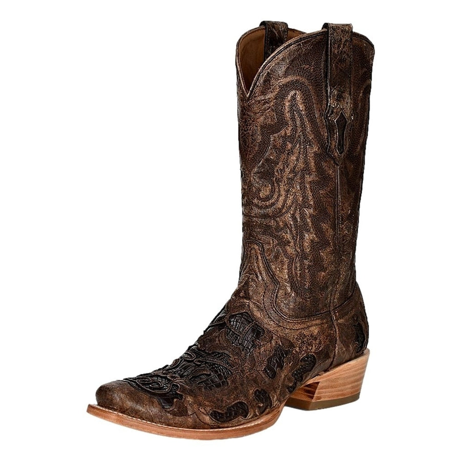 Corral Western Boots Mens Alligator Inlay Embroidery Brown A4337 Image 1