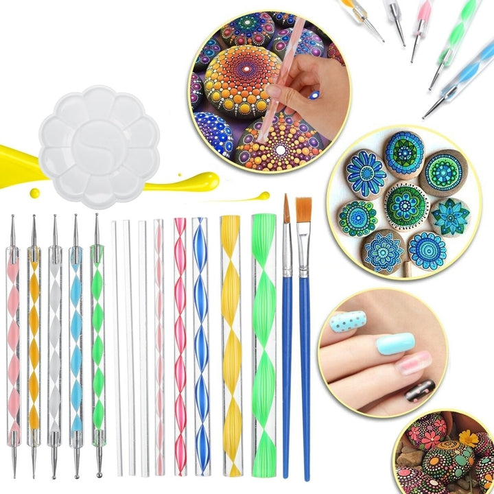 16Pcs Mandala Dotting Tools Set Rock Painting Kit Nail Art Pen Paint Stencil Image 7