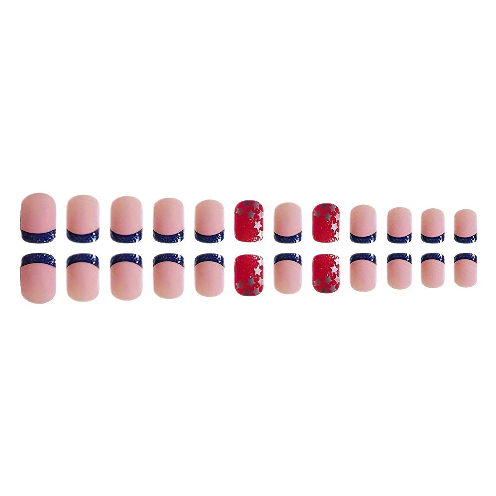24pcs Shiny Red Glitter Star Press-on Nails - ReusableQuick-Apply Fake Nail Set for Glamorous Festive Manicures Image 2