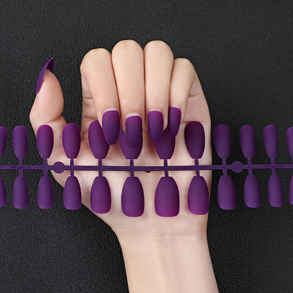 24pcs Purple Matte Ballet Coffin Press-on Nails Set with File and Adhesive Sticker Image 2