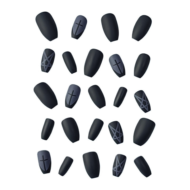 24 Pcs Dark Acrylic Full Cover False Nails - Easy Press On for Women and Girls Image 2