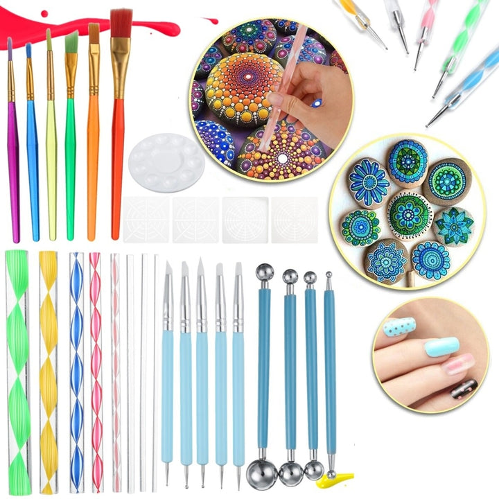 28Pcs Mandala Dotting Tools Set Rock Painting Kit Nail Art Pen Paint Stencil Image 1