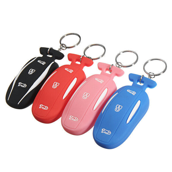 3 Button Silicone Smart Remote Key Cover Fob Case Key Holder With Key Chain Fits For Tesla Model X Image 1