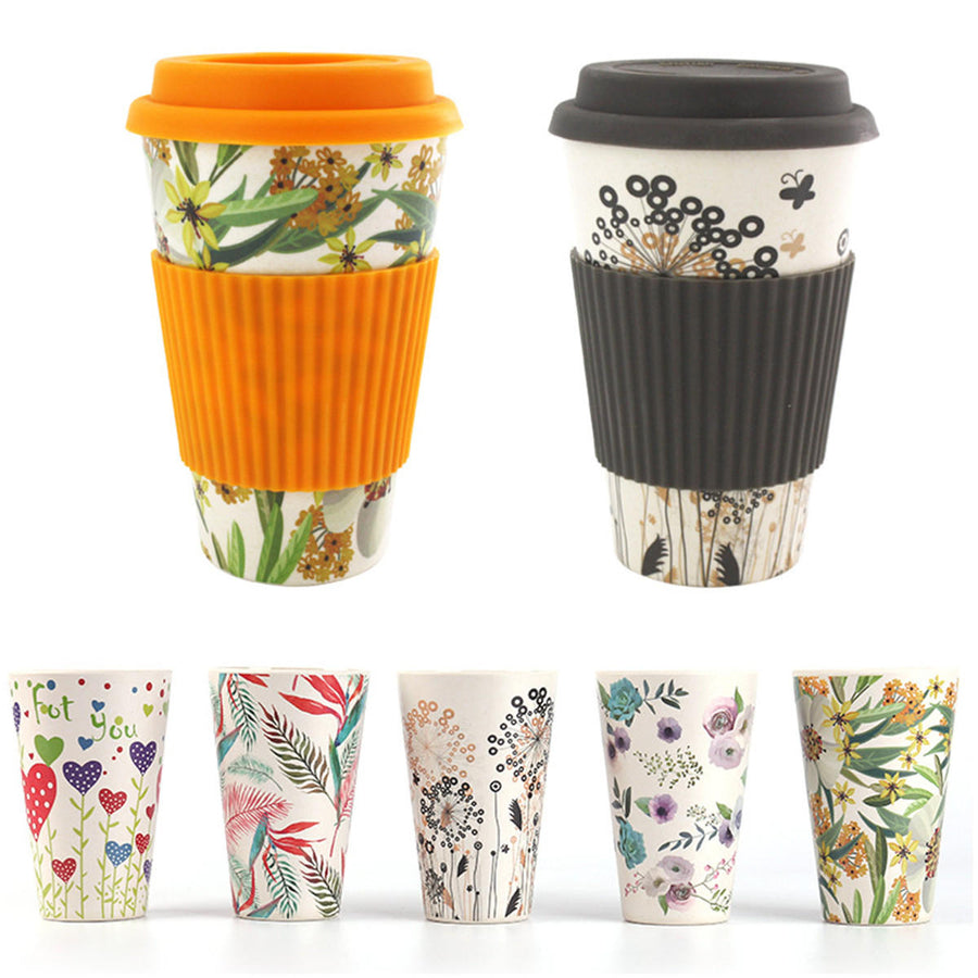 300-450ML Portable Travel Reusable Bamboo Fiber Coffee Cup Eco-Friendly Water Drinking Mug Image 1