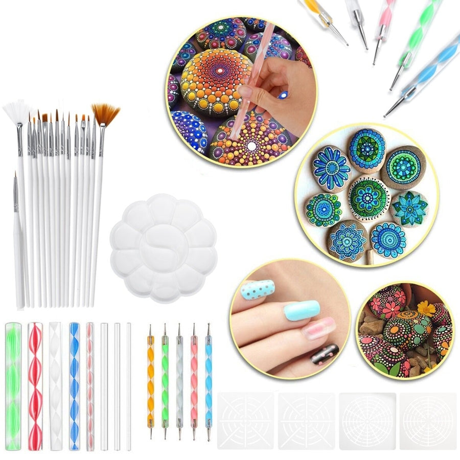 33Pcs Mandala Dotting Tools Set Rock Painting Kit Nail Art Pen Paint Stencil Image 1