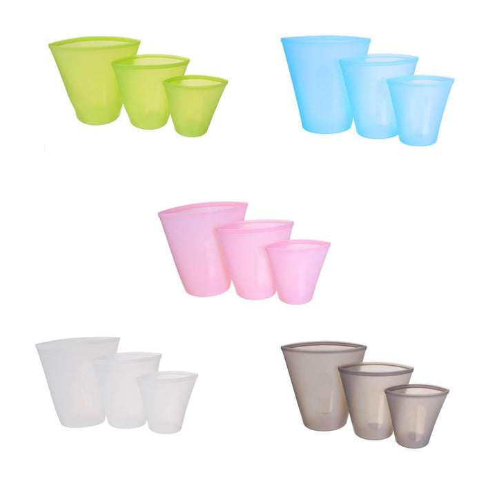 3PCS Zip Lock Silicone Food Fruit Containers Storage Bag Cups Non-toxic Odorless Fresh Leakproof Bags Image 1