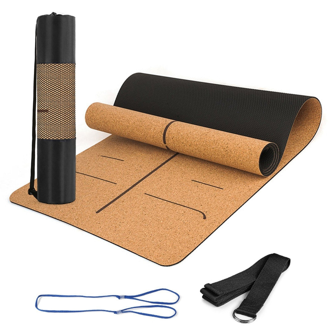 5mm Thick Non Slip Cork Yoga Mat with Strap Carry Bag for Pilates Gymnastics Exercise Fitness Pad Image 1