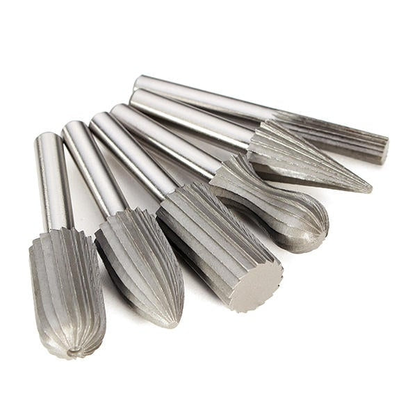 6pcs 6mm Shank Tungsten Steel Rotary File Cutter Engraving Grinding Bit For Rotary Tools Image 1