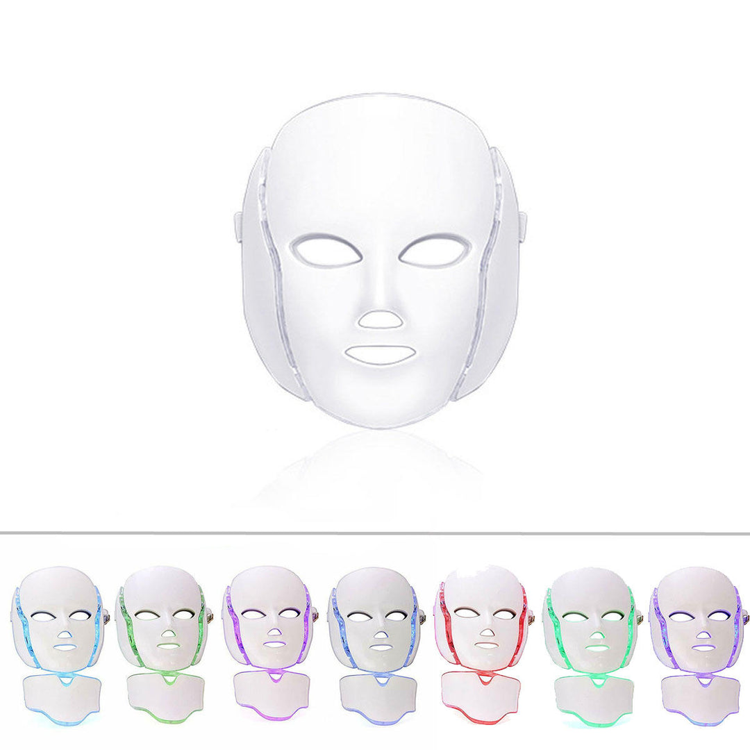 7 Color LED Light Photon Face Mask Neck Rejuvenation Skin Facial Therapy Wrinkle Mask Image 1