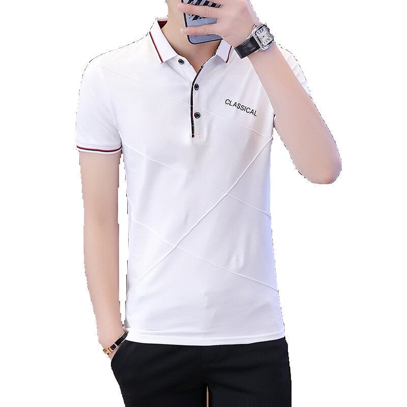 Cotton 2020 Short Sleeve T-shirt Mens  Summer Dress Youth Business Casual Lapel Upper Garment Body Image 1