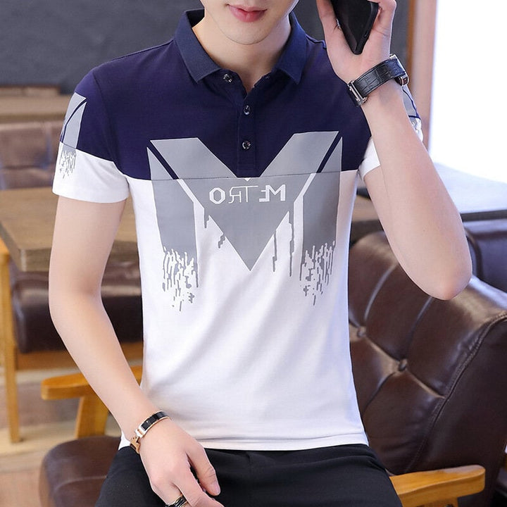 Cotton 2020 Short Sleeve T-shirt Mens  Summer Dress Youth Business Casual Lapel Upper Garment Body Image 3