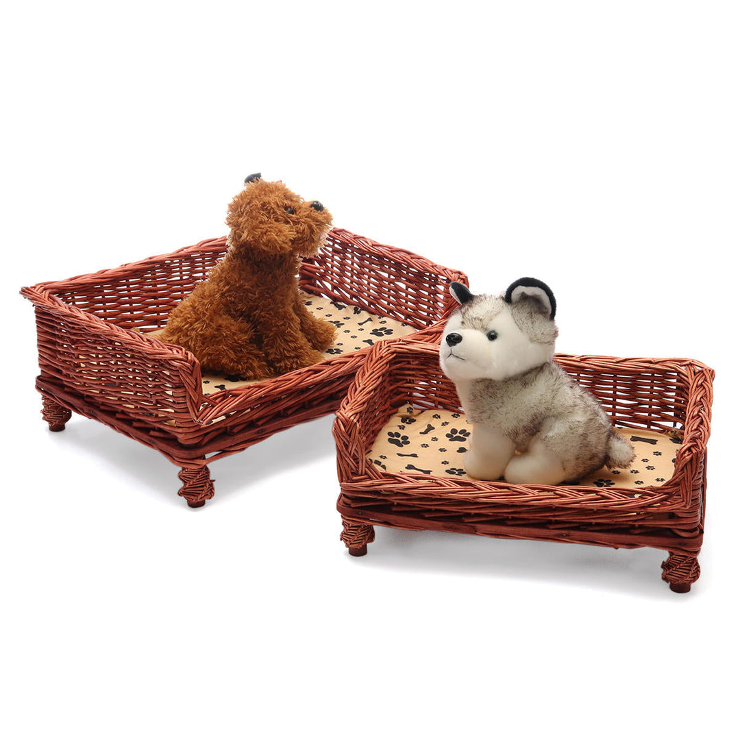 HAND WOVEN Wicker Pet Bed Dog Cat Basket Shabby Chic Sleeping Durable Washable DTTT Image 1