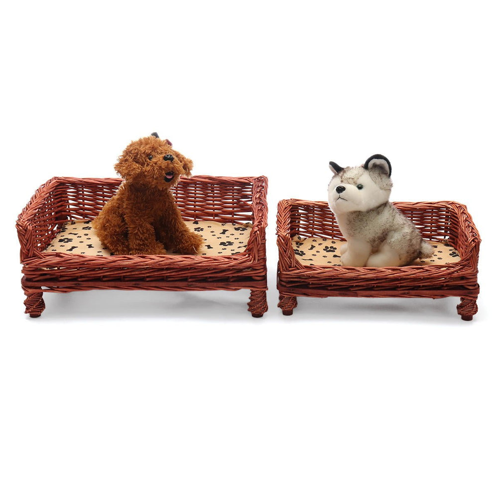 HAND WOVEN Wicker Pet Bed Dog Cat Basket Shabby Chic Sleeping Durable Washable DTTT Image 2