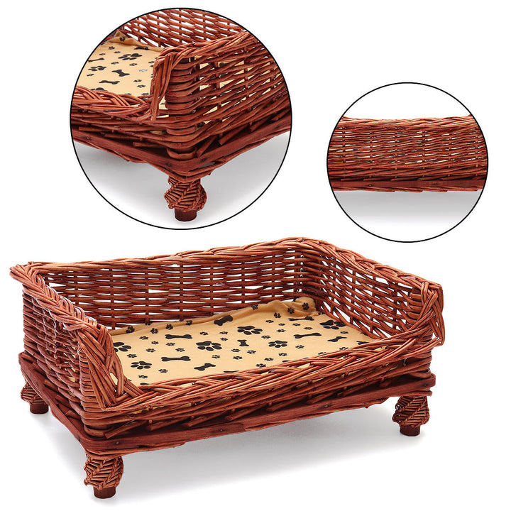 HAND WOVEN Wicker Pet Bed Dog Cat Basket Shabby Chic Sleeping Durable Washable DTTT Image 4