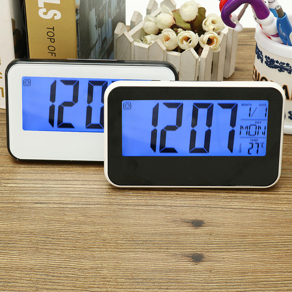 LCD Display Digital Alarm Clock Sound Controlled With Thermometer Backlight Snooze Image 2