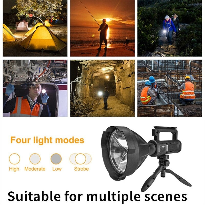 LED Rechargeable Spotlight Super Bright Large Handheld Flashlight For Fishing Camping Working With Tripod Image 2