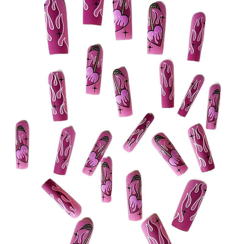 Matte Purple Flame Ballerina Press On Nails - 24pcs Long Fake Nails for Women Image 2