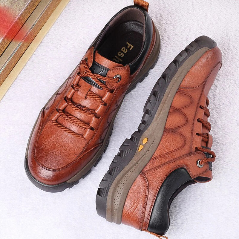 Mens Casual Leather Shoes Classic Outdoor Sports Hiking Shoes Trekking Mens Footwear Image 2