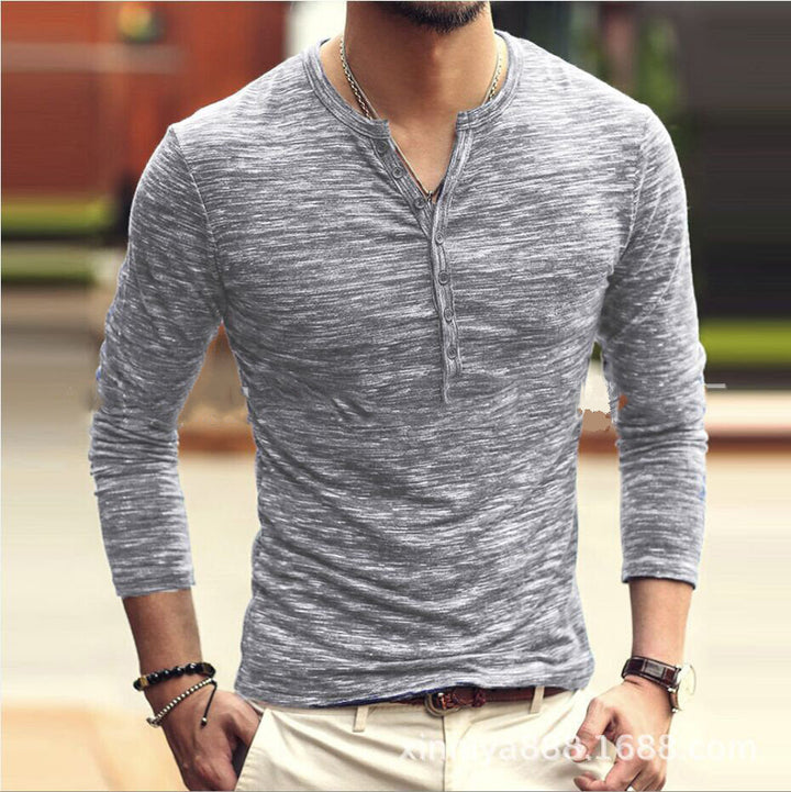 Mens Casual Shirt Cotton Breathable Long Sleeve Blouse Stand Collar Fashion Street-wear Outdoor Hiking Image 3