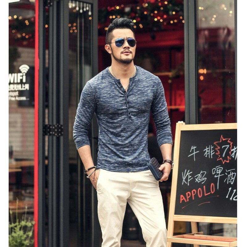 Mens Casual Shirt Cotton Breathable Long Sleeve Blouse Stand Collar Fashion Street-wear Outdoor Hiking Image 4