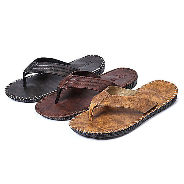 Men Leather Flip Flops Thick Bottom Comfortable Beach Can Be Immersed In Seawater Durable Shoes Image 1
