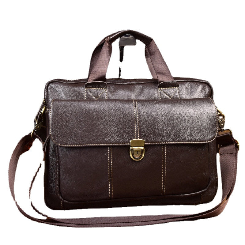 Mens Top Layer Pure Leather Shoulder Bag Casual Business Messenger Luggage Bag Image 1