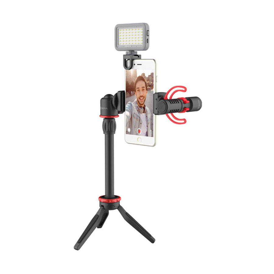 Microphone Mic LED Light Tripod Phone Clip Holder Kit for Smartphone Vlog Live Studio Video Image 1