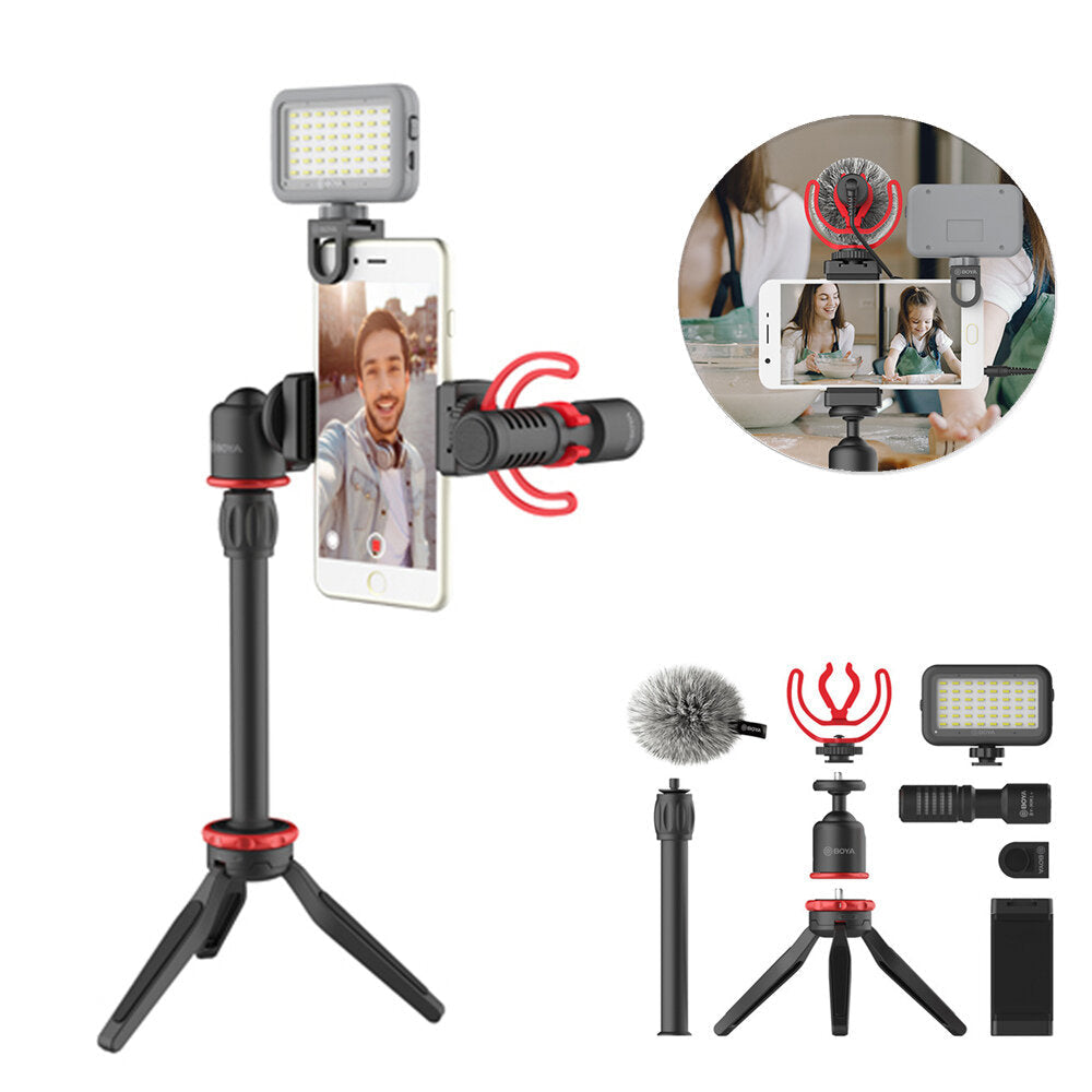 Microphone Mic LED Light Tripod Phone Clip Holder Kit for Smartphone Vlog Live Studio Video Image 2