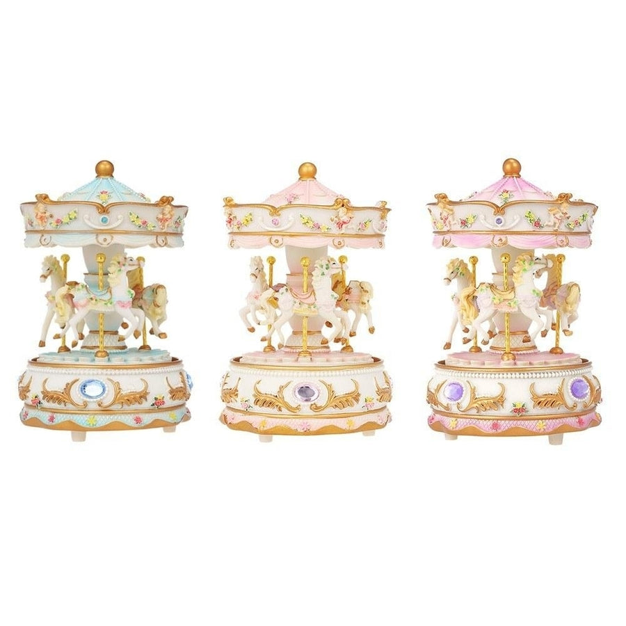 Mini Carousel Clockwork Castle in the Sky Music Box Colorful LED Merry-go-round Musical Gift Image 1
