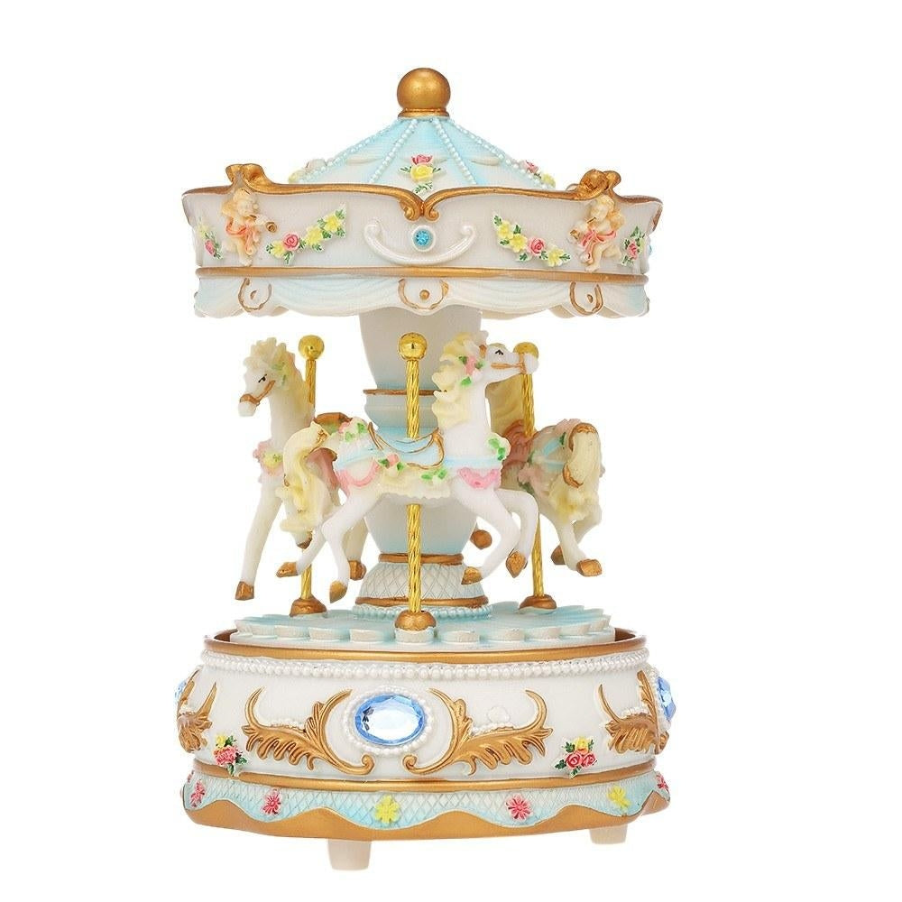 Mini Carousel Clockwork Castle in the Sky Music Box Colorful LED Merry-go-round Musical Gift Image 2
