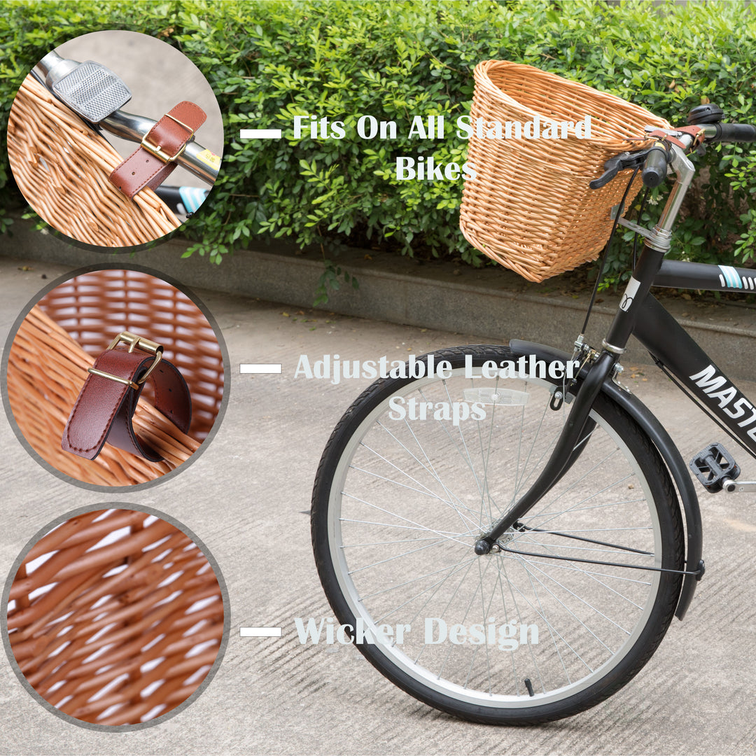 Vintiquewise Wicker Bike Basket 15.75x11.75 Universal Handlebar Mount Adjustable Image 8