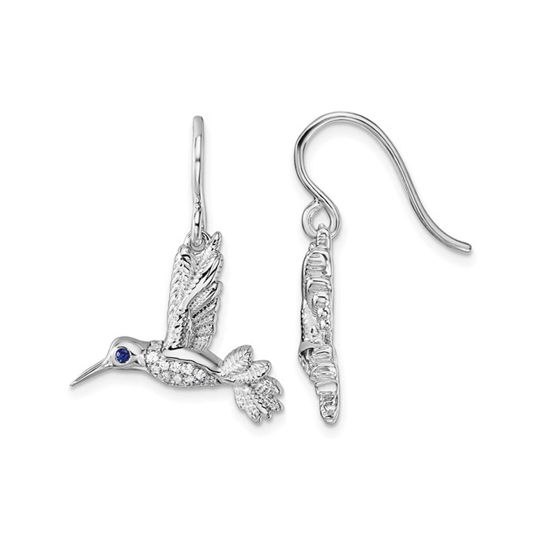 Sterling Silver Hummingbird Charm Earrings with Accent Diamonds Image 1