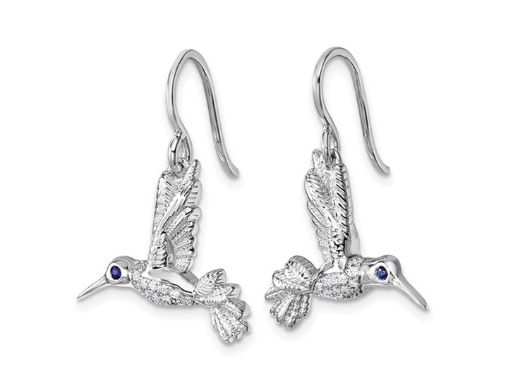 Sterling Silver Hummingbird Charm Earrings with Accent Diamonds Image 3