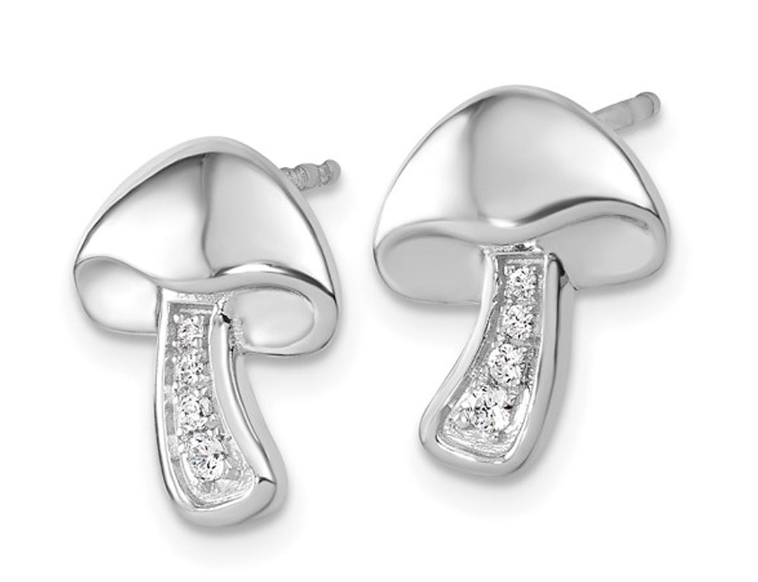 Sterling Silver Mushroom Charm Post Earrings with Accent Diamonds Image 3