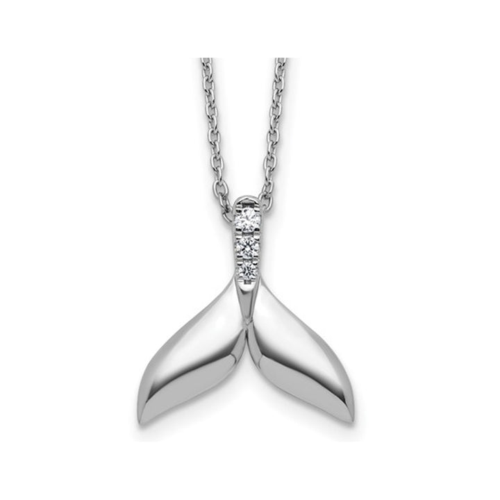 Sterling Silver Whale Tail Charm Pendant Necklace with Chain and Accent Diamonds Image 1