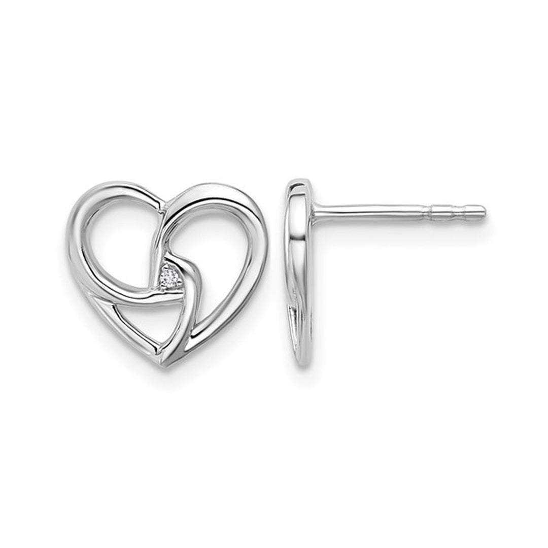 Sterling Silver Polished Heart Post Earrings with Accent Diamond Image 1