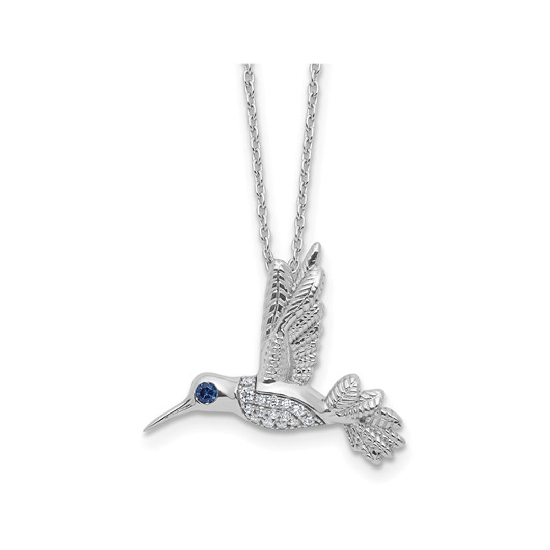 Sterling Silver Hummingbird Charm Pendant Necklace with Chain and Accent Diamonds Image 1