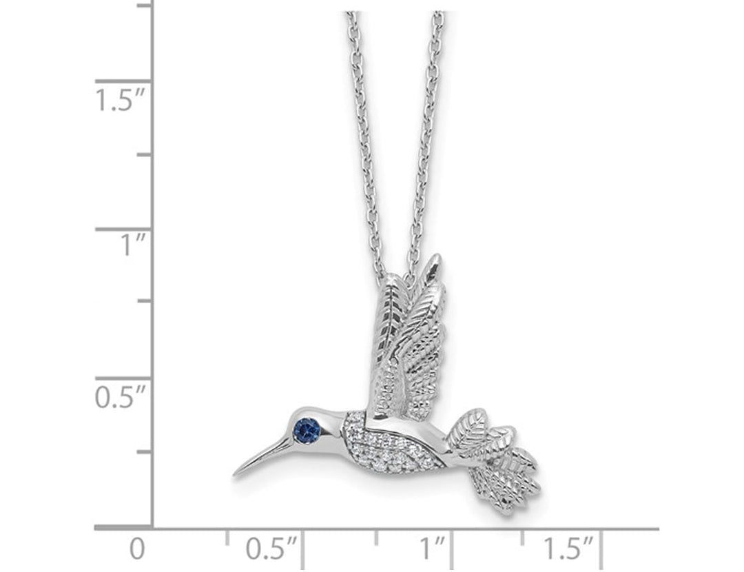 Sterling Silver Hummingbird Charm Pendant Necklace with Chain and Accent Diamonds Image 3