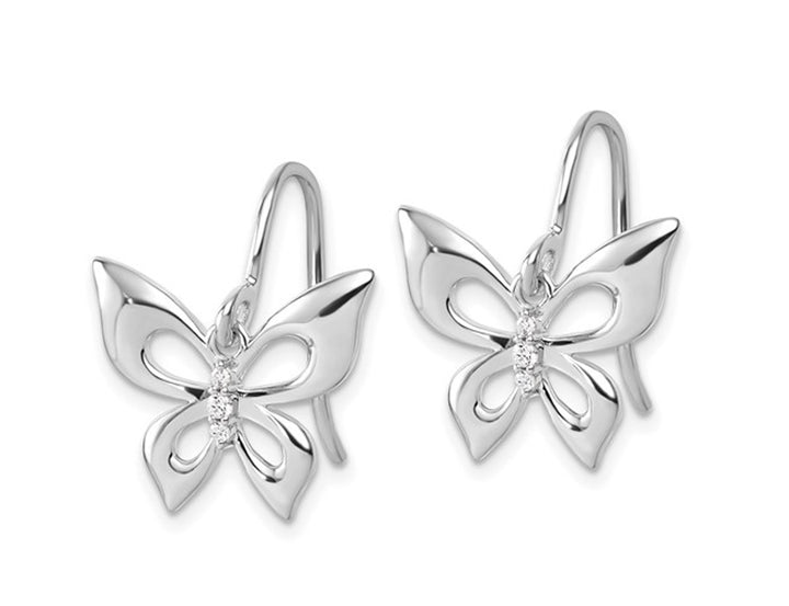 Sterling Silver Butterly Earrings with Accent Diamonds Image 3