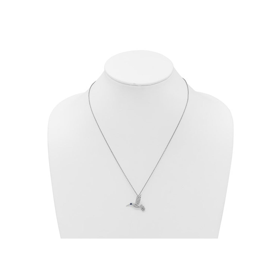 Sterling Silver Hummingbird Charm Pendant Necklace with Chain and Accent Diamonds Image 4