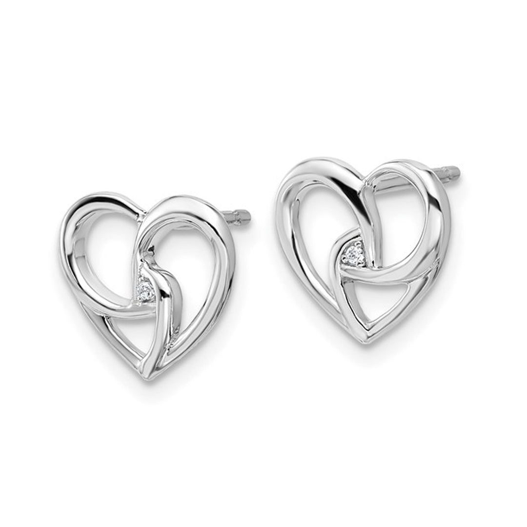 Sterling Silver Polished Heart Post Earrings with Accent Diamond Image 4