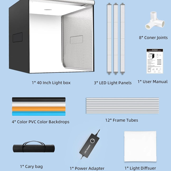 Glendan 40"x40" Light Box Photography Large Photo Light Box with 3 Light Panels 594 LED Beads CRI >95 Professional Photo Image 6