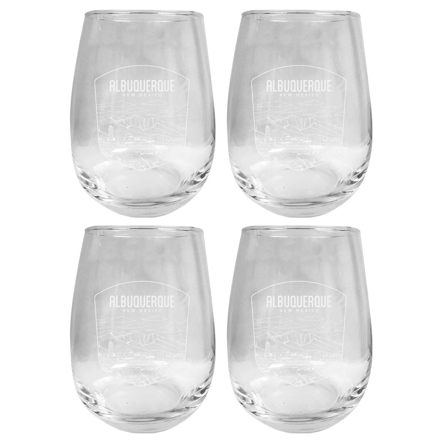 Albuquerque Mexico Souvenir 15 oz Engraved Stemless Wine Glass 4-Pack Image 1