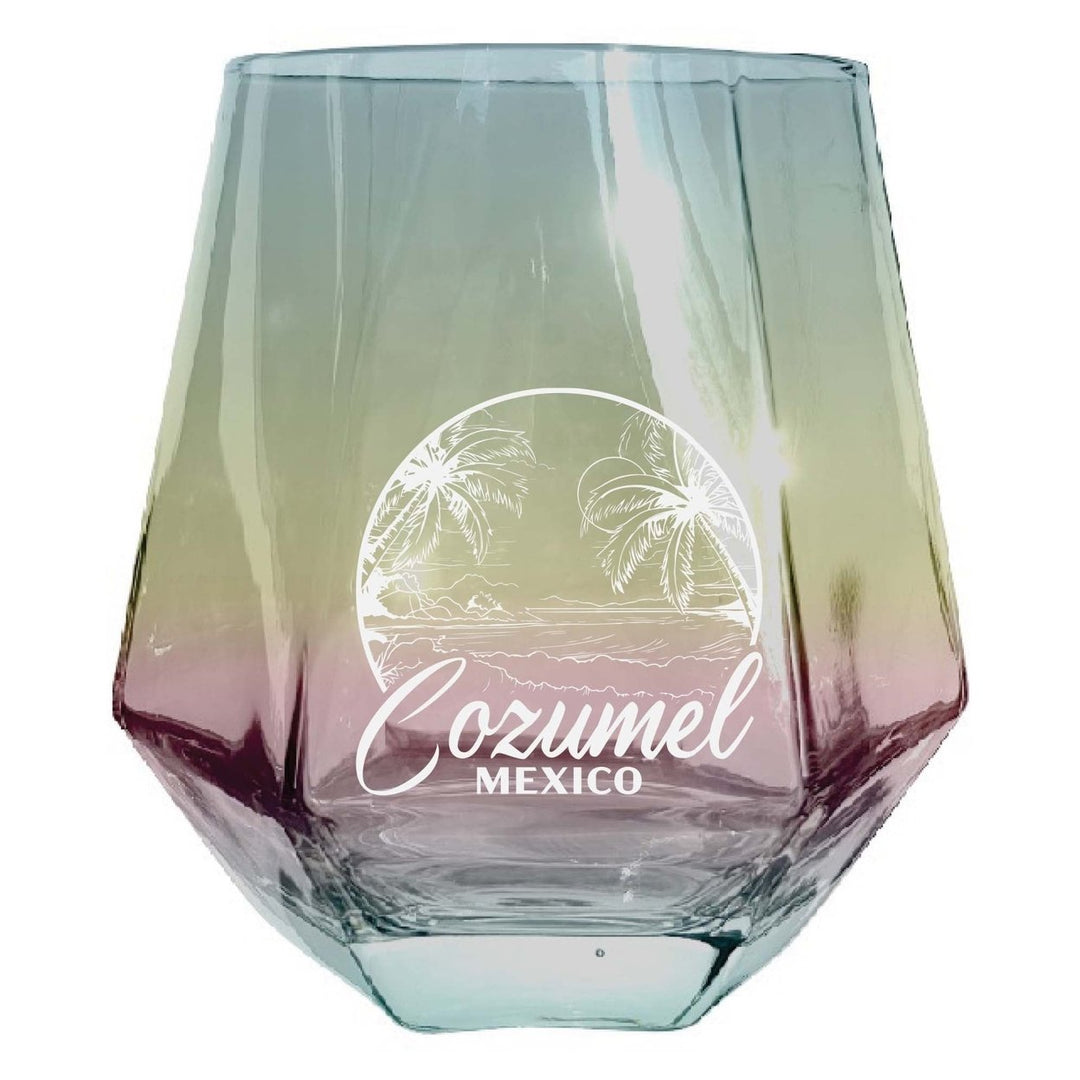 Cozumel Mexico Souvenir Stemless Diamond Wine Glass Engraved 15 oz Image 2