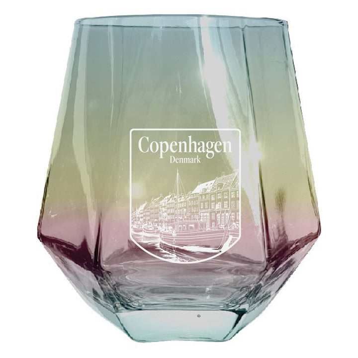 Copenhagen Denmark Souvenir Stemless Diamond Wine Glass Engraved 15 oz Image 1