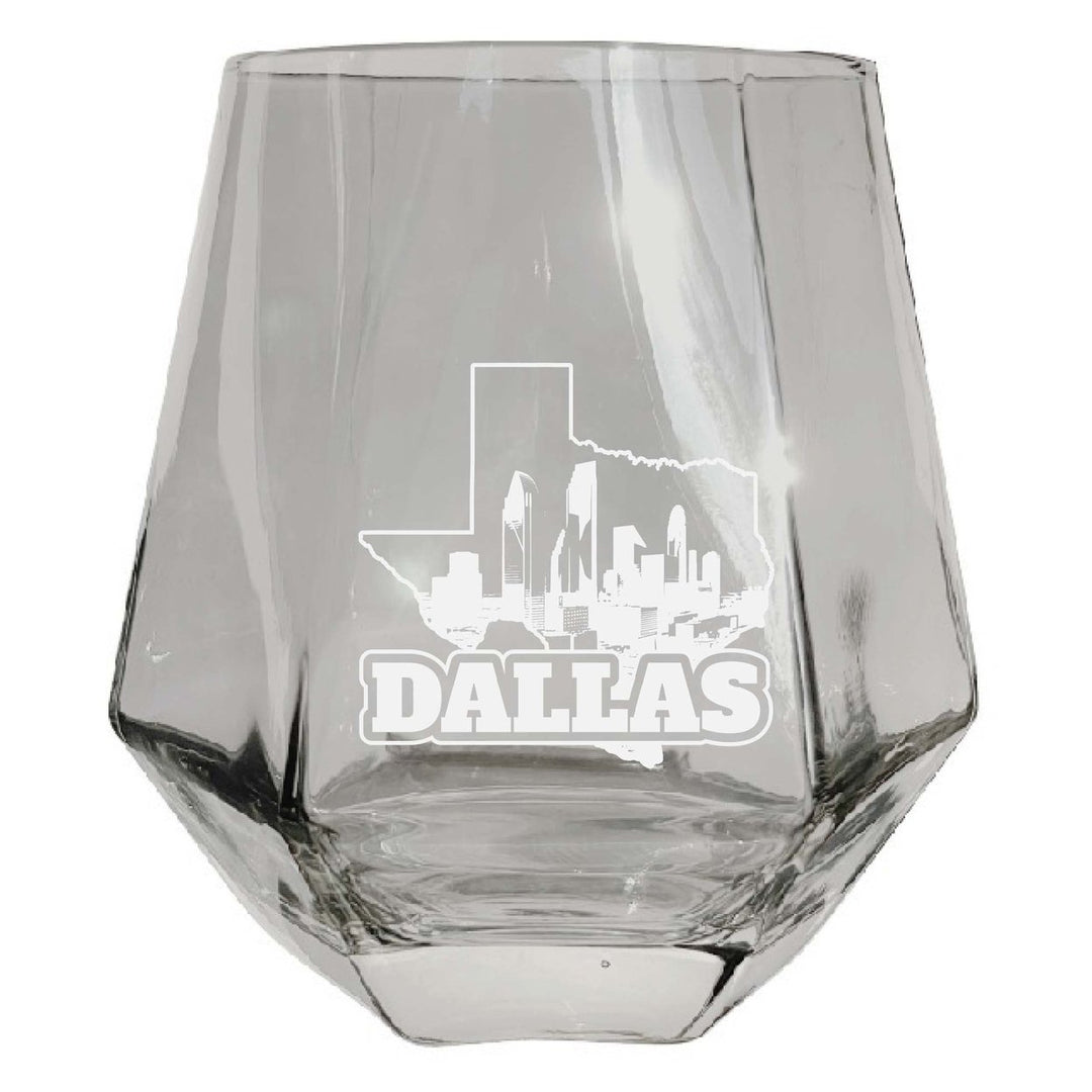 Dallas Texas Souvenir Stemless Diamond Wine Glass Engraved 15 oz Image 1