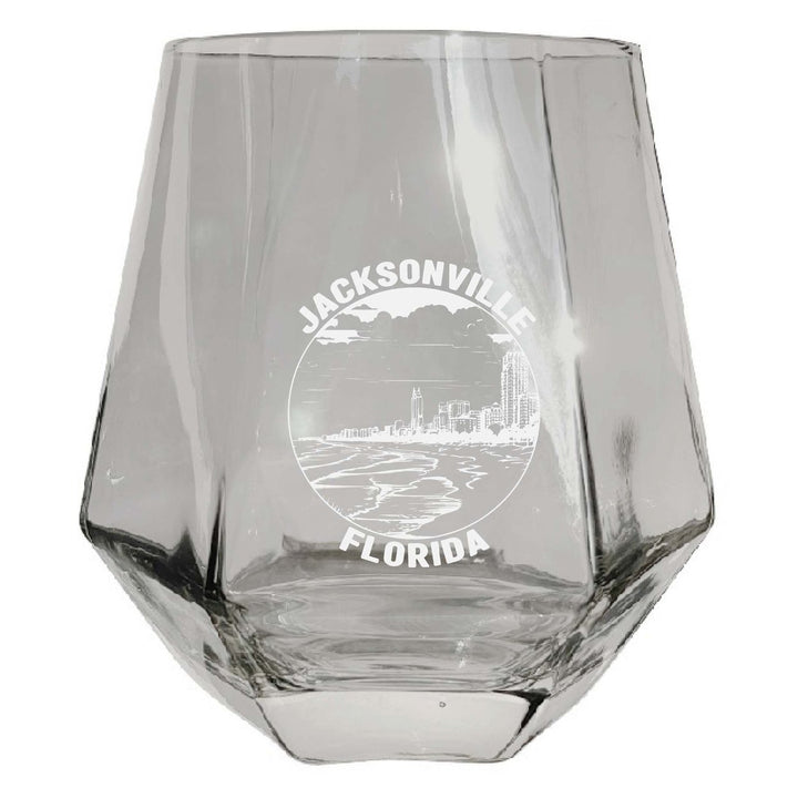 Jacksonville Florida Souvenir Stemless Diamond Wine Glass Engraved 15 oz Image 1