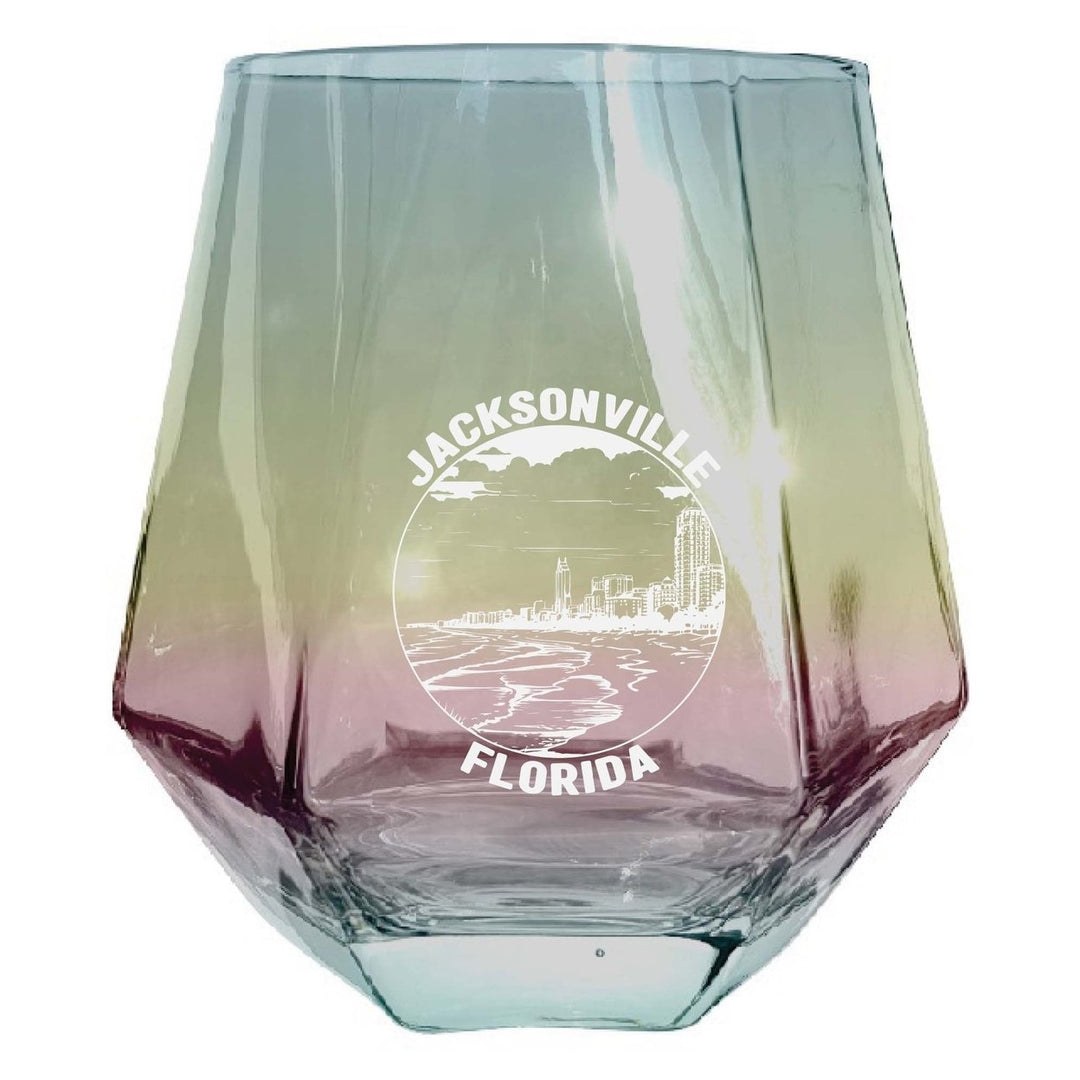 Jacksonville Florida Souvenir Stemless Diamond Wine Glass Engraved 15 oz Image 1