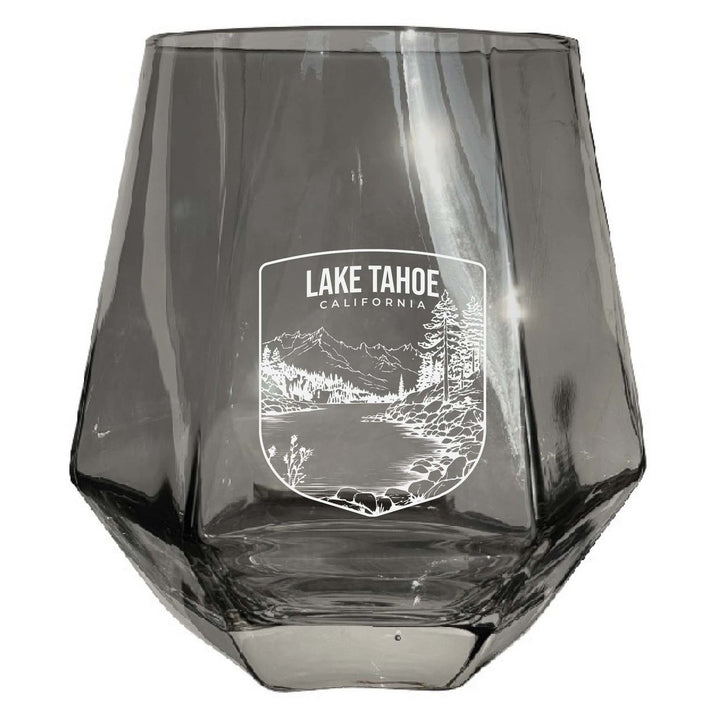 Lake Tahoe California Souvenir Stemless Diamond Wine Glass Engraved 15 oz Image 1