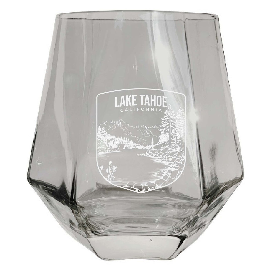 Lake Tahoe California Souvenir Stemless Diamond Wine Glass Engraved 15 oz Image 1